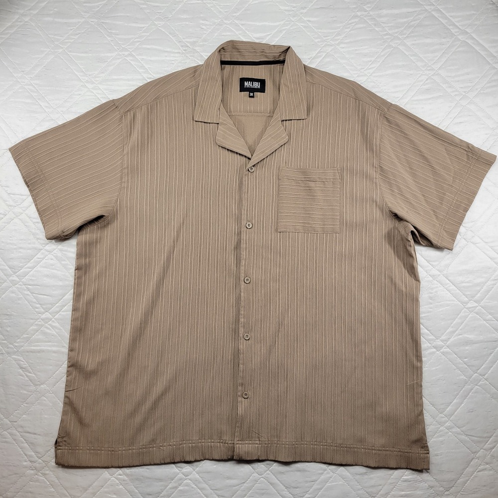 Malibu by Drill Clothing co brown short sleeve button front ribbed shirt size 3X